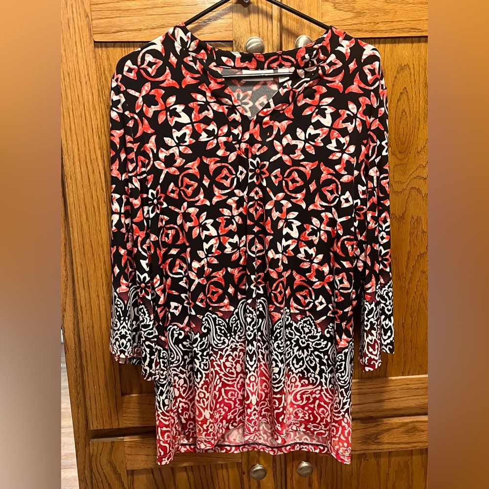 Susan Graver Red and Black Patterned Top